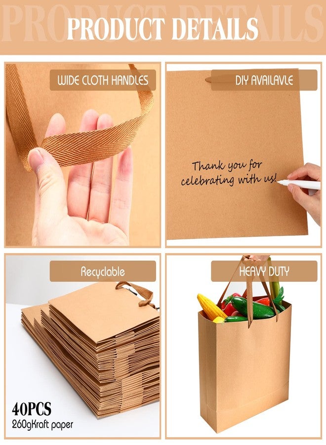 PerKoop 40 Pack Kraft Gift Bags Handled Paper 4 Sizes Goodie Bags with Handles Gift Wrap Dessert Shopping Sacks for Business Party Favors(Horizontal,Brown) - Image 3